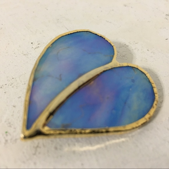 Gold Tone Blue AB Color Heart Brooch/Pin - Picture 8 of 13